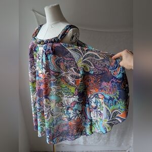 Vibrant Stacey Summers Angel Sleeve Paisley Sheer Blouse Braided Neckline